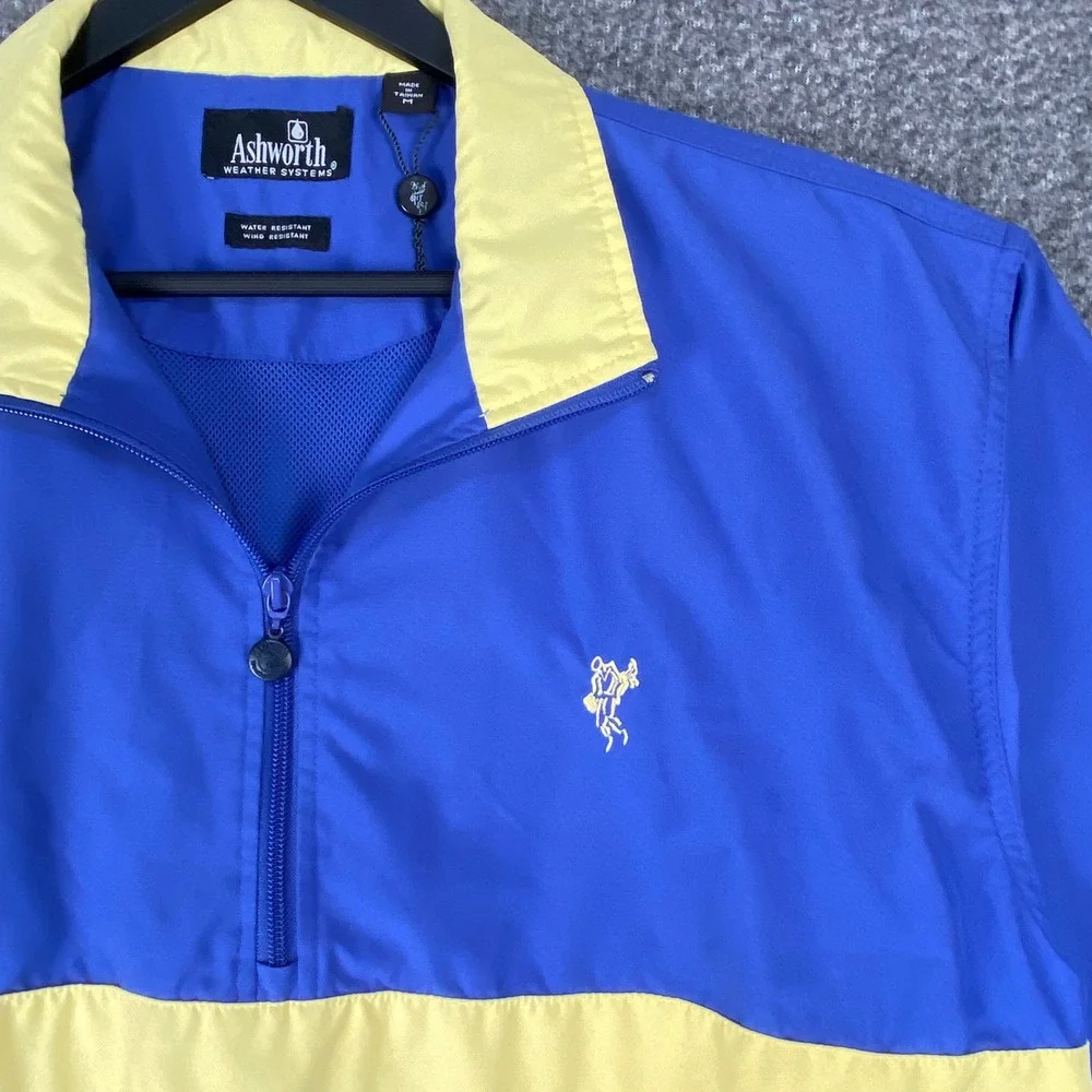 Ashworth Golf Windbreaker Windshirt Mens‎ M Blue Yellow Colorblock AM5208 New